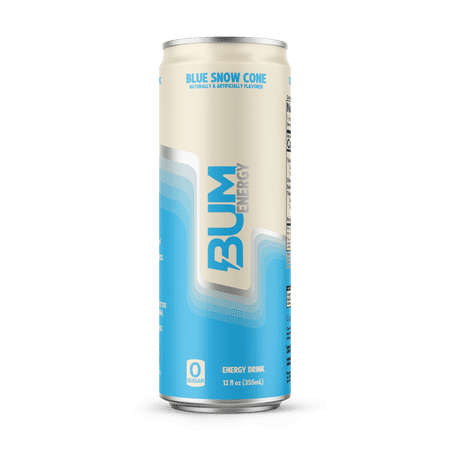 BUM Energy Blue Snow Cone Energy Drink, Zero Sugar, 112mg Natural Caffeine, Crash Free Focus, 12 fl oz Can