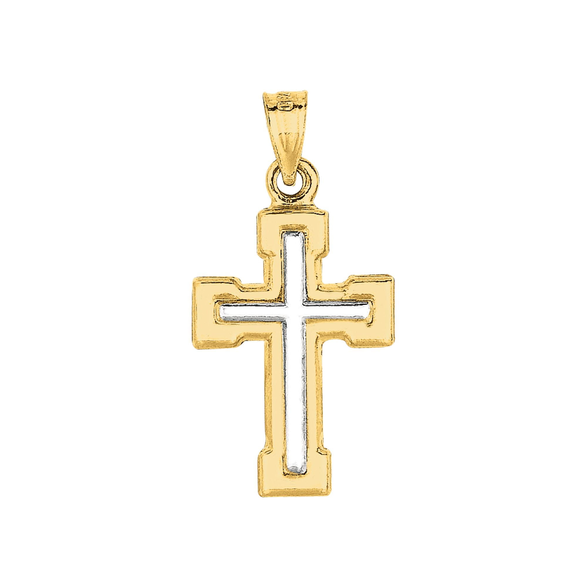14K Yellow /& White Gold Shiny Small White Cross Pendant in Yellow Cross by IcedTime