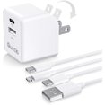thumbnail image 1 of wonima44 Foldable 15W Dual Port USB Wall Charger, MFi Certified, USB C Charger Block and 6FT Cable for iPhone 15-11, iPad (2-Pack), 1 of 1