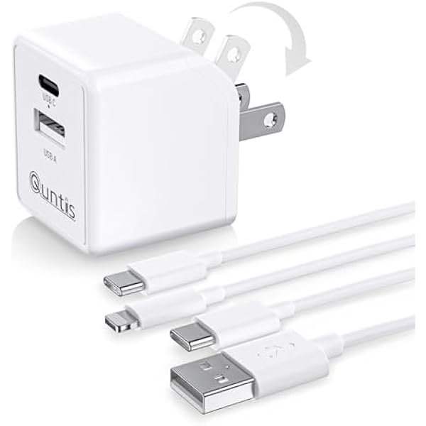 wonima44 Foldable 15W Dual Port USB Wall Charger, MFi Certified, USB C Charger Block and 6FT Cable for iPhone 15-11, iPad (2-Pack)