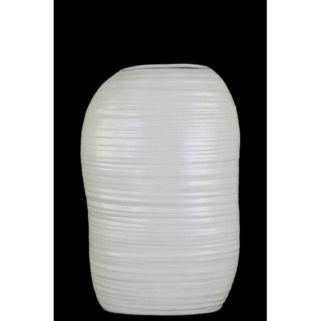 Ceramic Tall Irregular Vase With Combed Design, Small, White