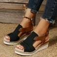 thumbnail image 3 of Platform Wedge Sandals for Women 2025 Roman Casual Leather Peep Toe Espadrilles High Heels Gladiator Sandals, 3 of 7