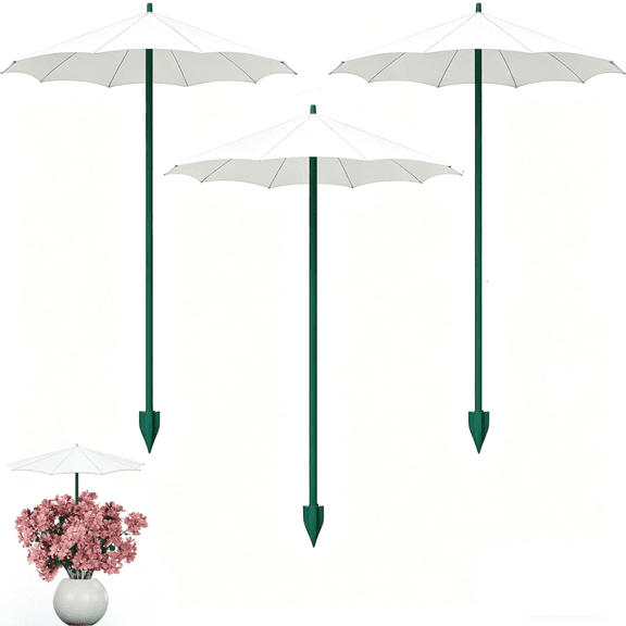3 Pack Plant Shade Umbrellas, 13.4 Inch UV Protection Windproof Plant Sun Shade Cover, Portable Garden Umbrella Shade for Flower Pots and Outdoor Garden Beds White