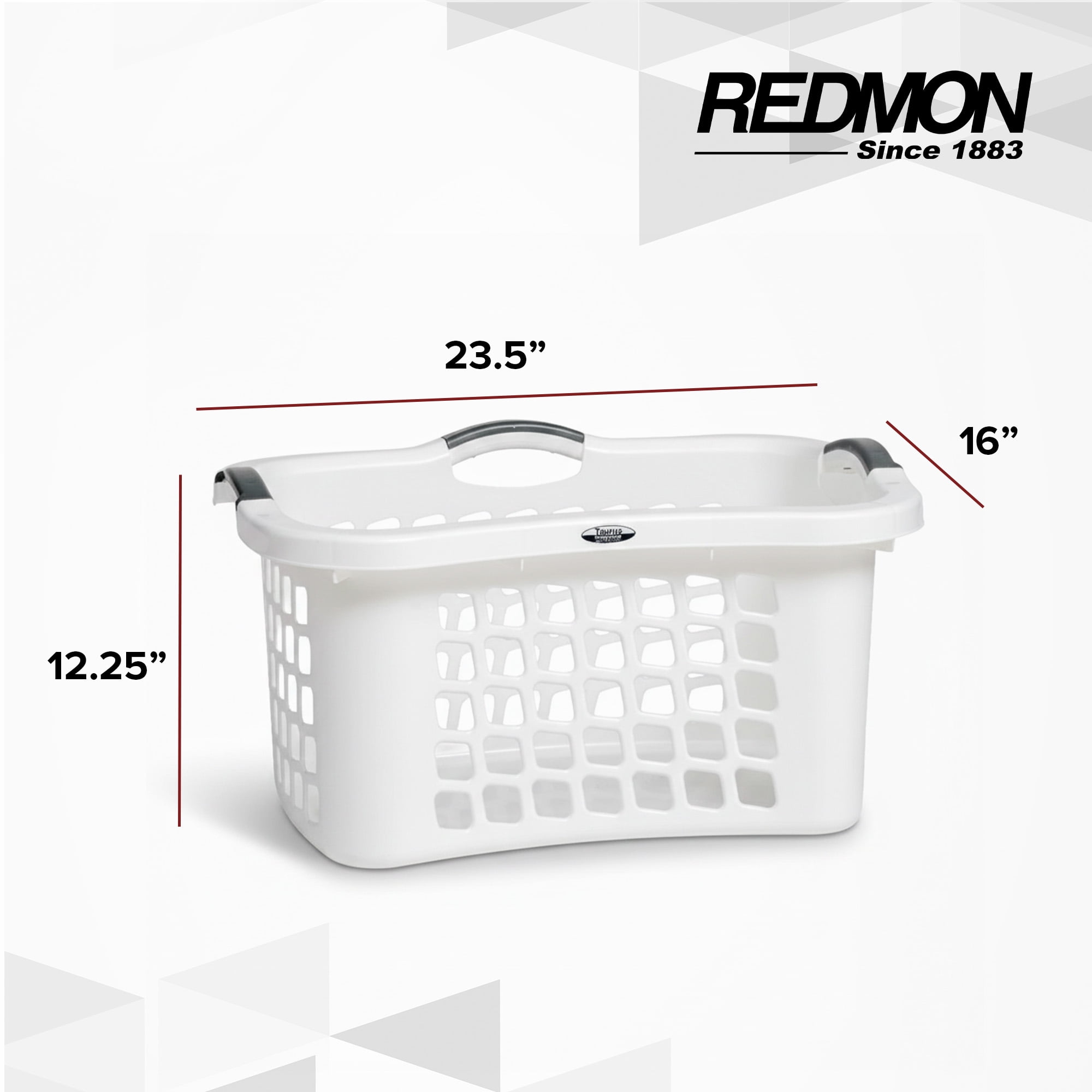 Redmon Comfort Grip Clothes Basket, Plastic Laundry Storage with 3 Side Handles, White