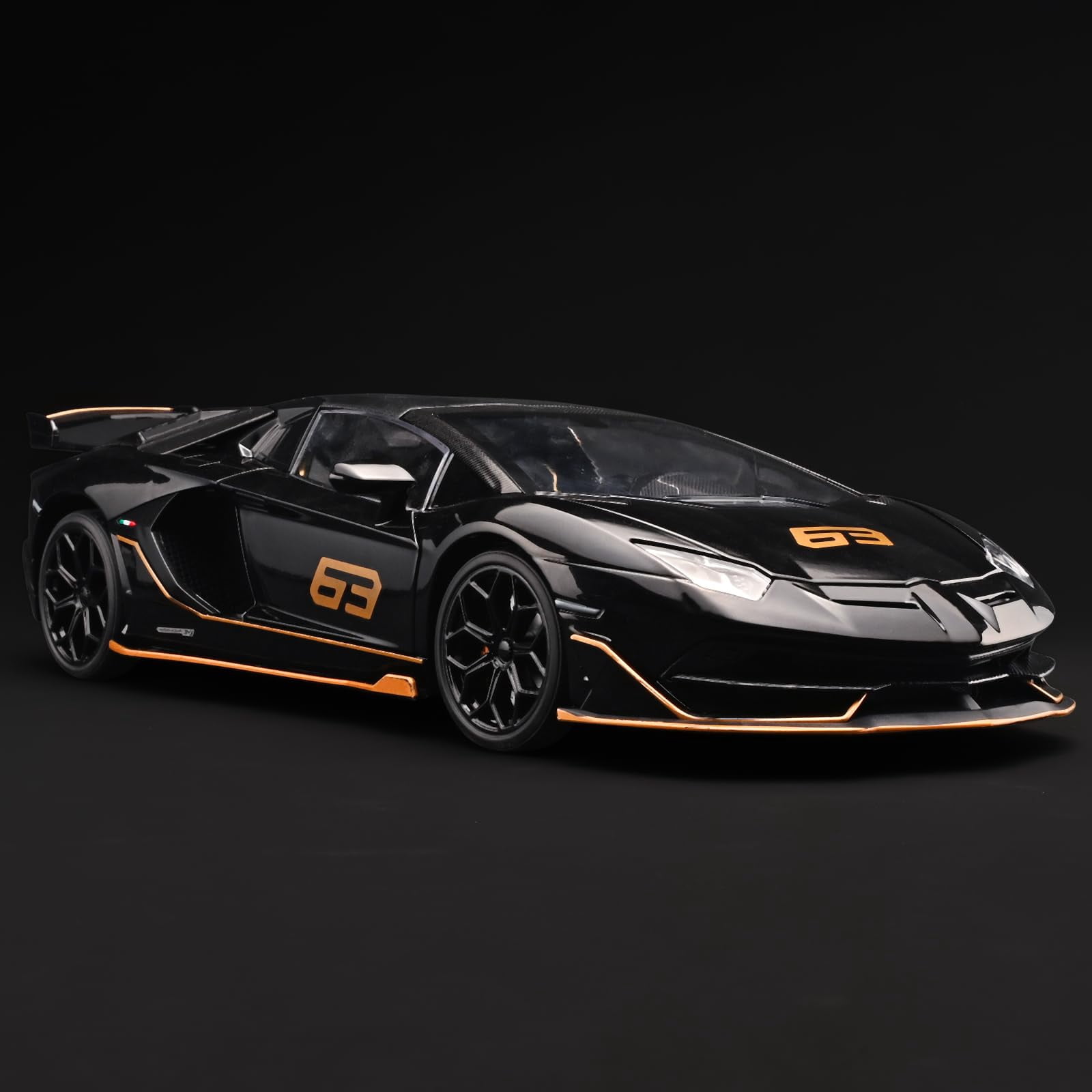 CHUNYAN 1/18 Diecast Cars Lambo SVJ 63 Model Car Kits,Lambo Collectibles Model with Light and Sound,Race Cars for Kids Ages 4-8(Black)
