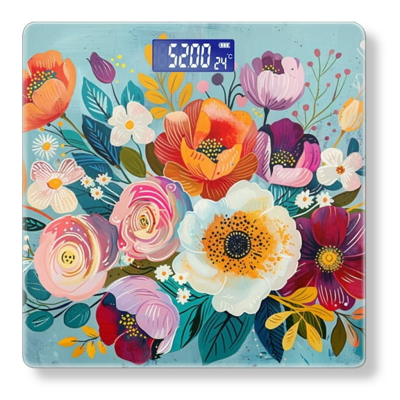 High Precision Body Weight Scale Smart Bathroom Scales with Large LCD Display(400lbs),Decorative for Bedroom-Stylish Colorful Floral Bouquet On Blue Background