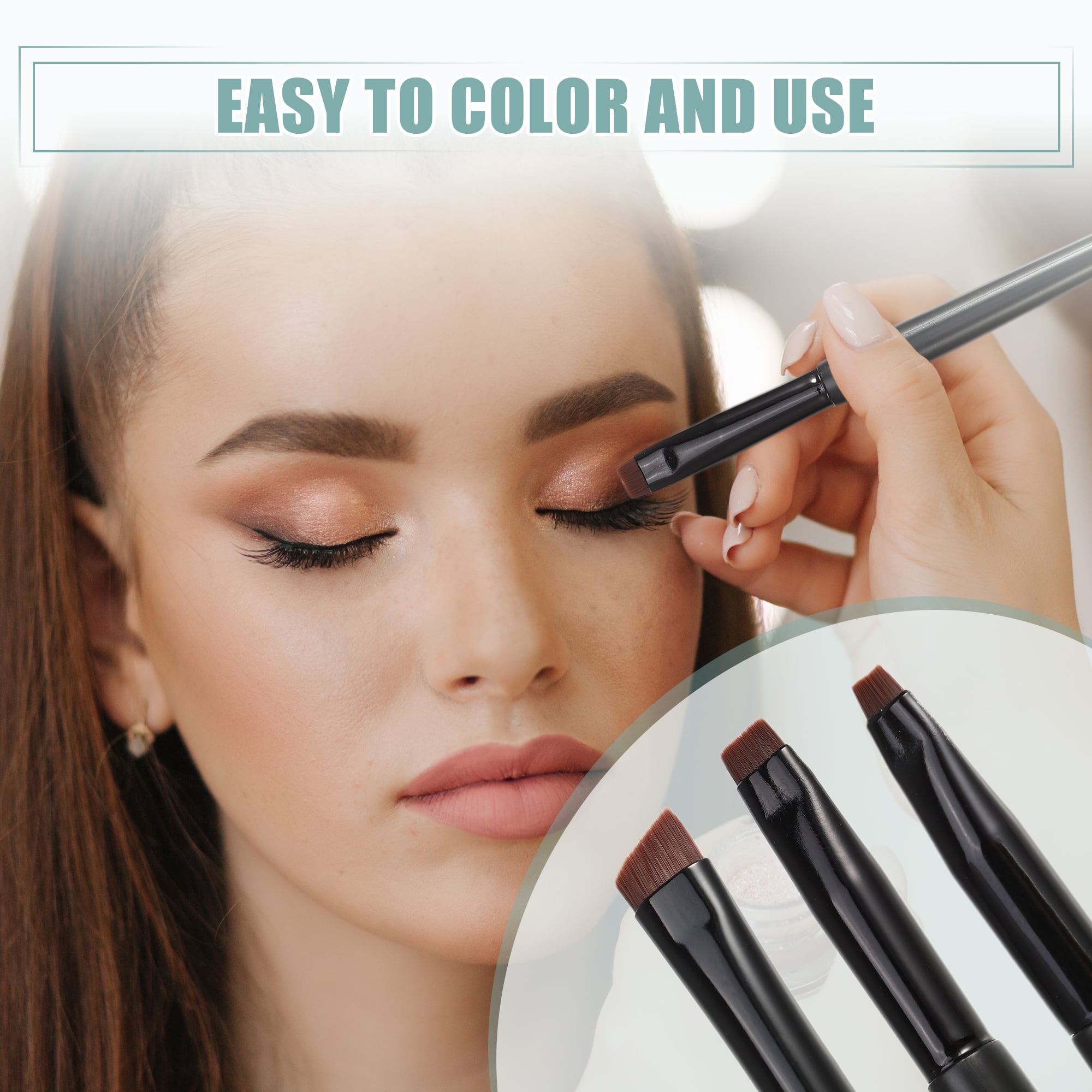 Unique Bargains 3pcs Makeup Brush Set Eyebrow Eyeliner Wooden Handle Smudger Makeup Tools
