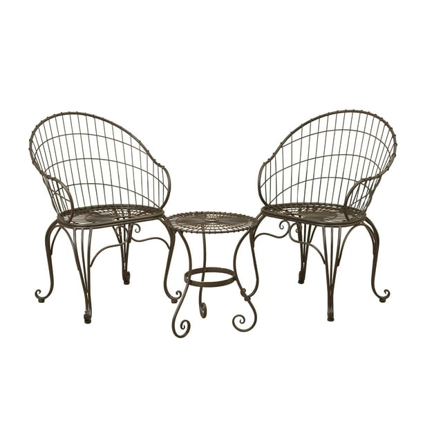 Gerson 3 Piece Antique Bronze Metal Bistro Set Com 3 Piece Antique Bronze Metal Bistro Set, Round Outdoor Table Setting Bunnings