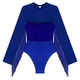 thumbnail image 6 of Doomiva Women Sequin Latin Dance Leotard Tassel Long Sleeve Dance Bodysuit Gymnastic Dancewear Blue 3XL, 6 of 7