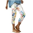 thumbnail image 2 of jjayotai Boho Floral Print Leggings for Women, Trendy Art Painting Beach Summer Fall Clothes Yoga Pants High Waisted Capri Trousers, 2 of 7
