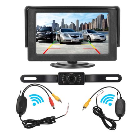 Diana Camera Kit Wireless Backup Camera for Car and Monitor kit Waterproof Night Vision License Plate Camera with 7 Infrared (IR) LED Rear View Camera 4.3 Inches Display ()