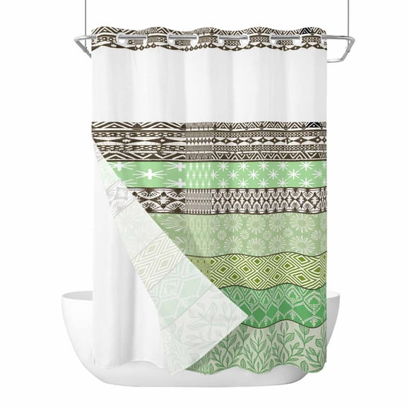 No Hook Sage Green Grey Boho Shower Curtain with Snap in Liner Set, Vintage Ethnic Tribe Abstract Art Waterproof Fabric Bathroom Curtains with See Through Top Window, Hotel Style Modern 60 x 72 Inch