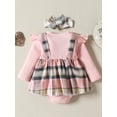 thumbnail image 3 of Suealasg Baby Girls 2Pcs Spring Outfit 3 6 9 12 18 Months Infant Girls Long Sleeve Ruffle Plaid Patchwork Romper Dress + Headband Set  Newborn Girl Fall Clothing, 3 of 8
