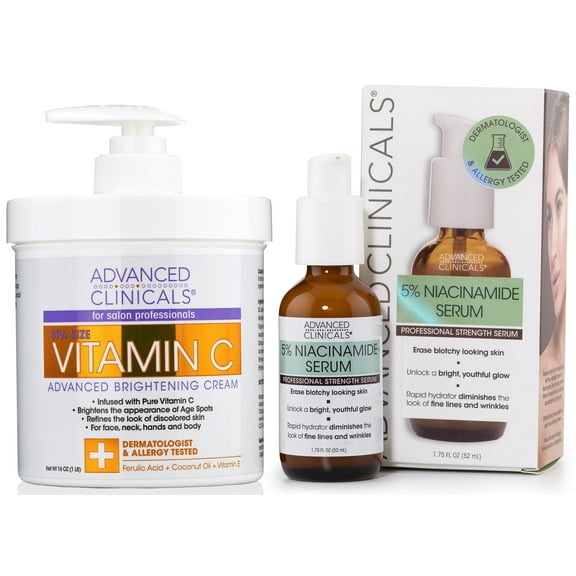 Advanced Clinicals Niacinamide Face Serum   Brightening Vitamin C Body Lotion. Set of Two.