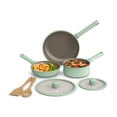 thumbnail image 2 of Bella 7 Piece Ceramic Non-Stick Cookware Set, Seaglass, 2 of 8