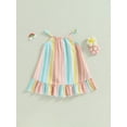 thumbnail image 2 of Kids Girl Dresses, Sleeveless Off Shoulder Striped Print Casual Party Street Princess Dress, 2 of 9
