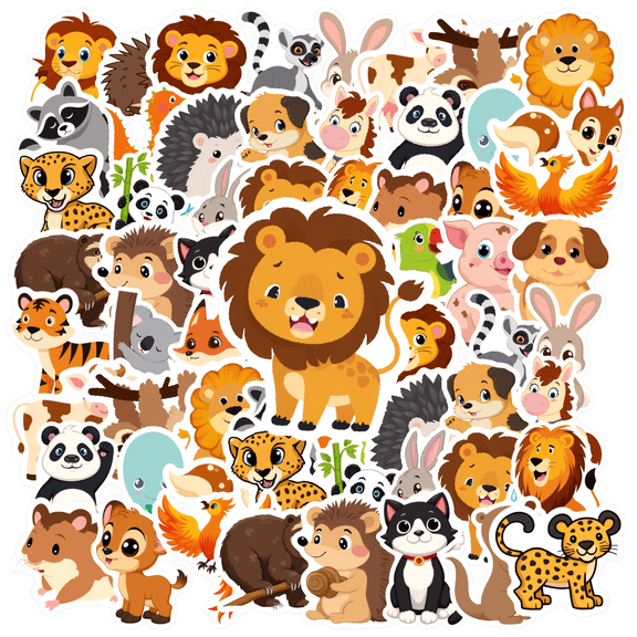 35pcs-50pcs Cuddly Animal Stickers Cartoon Dinosaur Decals Stickers Cute Lions for Laptops Suitcase Notebooks