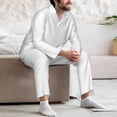 thumbnail image 7 of Gaeub White Mens Pajamas Set Mens Sleepwear with Long Sleeve Top & Bottoms PJs-Large, 7 of 7