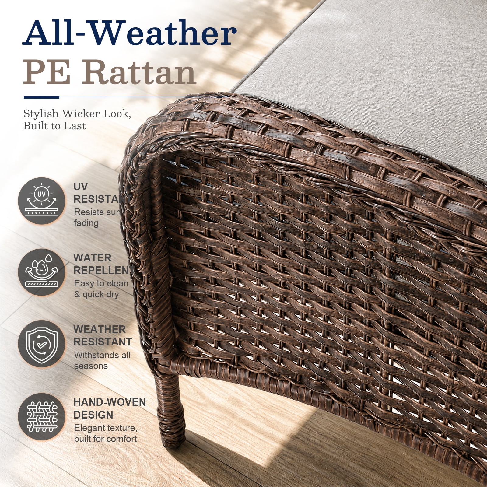 POCASSY 5PCS Outdoor Patio Furniture Set, Patio Furniture Set with Fire Pit Table Wicker Patio Couch Outdoor Swivel Chair and 43" Propane Firepit Table Rectangular, Brown Wicker & Beige Cushion