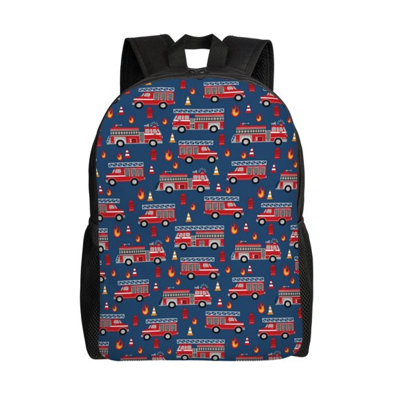 Defioc Fire Truck 1 Print Backpack -Travel,or Work Bookbag Daypacks with 15-Inch Laptop Sleeve and Dual Water Bottle Pockets