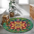 thumbnail image 5 of Bohemian Green Flower Pattern Washable Round Area Rug 4 ft, Vintage Tribal Ethnic Colorful Floral Leaf , Soft Non Slip Rugs Stain Repellent Indoor Felt Carpet for Living Dining Room Bedroom Office, 5 of 9