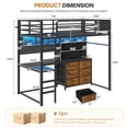 thumbnail image 2 of Metal Loft Bed Twin Size with Desk, 6 Storage Drawers and Bookshelf, Loft Twin Bed Frame with USB Charging Station, LED Lights, Storage Shelf, Full-Length Guardrail & Ladder, Black, 2 of 9