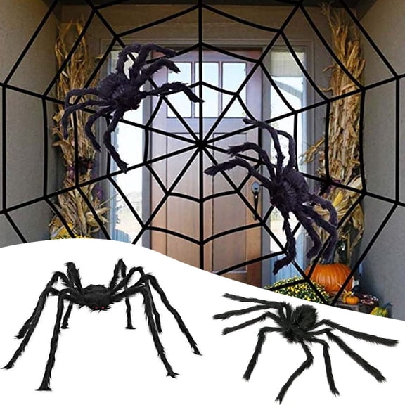 19.69Inch Halloween Giant Spider Decorations Outdoor Indoor, Scary Realistic Hairy Black Spider with Red Eyes Props for Yard Haunted House Party Porch Garden Decoration, Large Halloween Decor