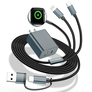 3-in-2  Charging Cable Compatible with Apple Watch Ultra/SE/Series 10/9/8/7/6/5/4/3/2/1 & iPhone 16/15/14/13 & Galaxy S24 - 4FT USB-C/A PD20W Travel Charger with Power Adapter