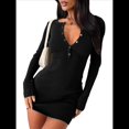 thumbnail image 2 of Vestido de Suéter de Larga para Mujer, Cuello en V, Ajustado, Minivestido de Otoño, Suéter de Invierno Acanalado de Moda para Mujer. Negro S, 2 of 7