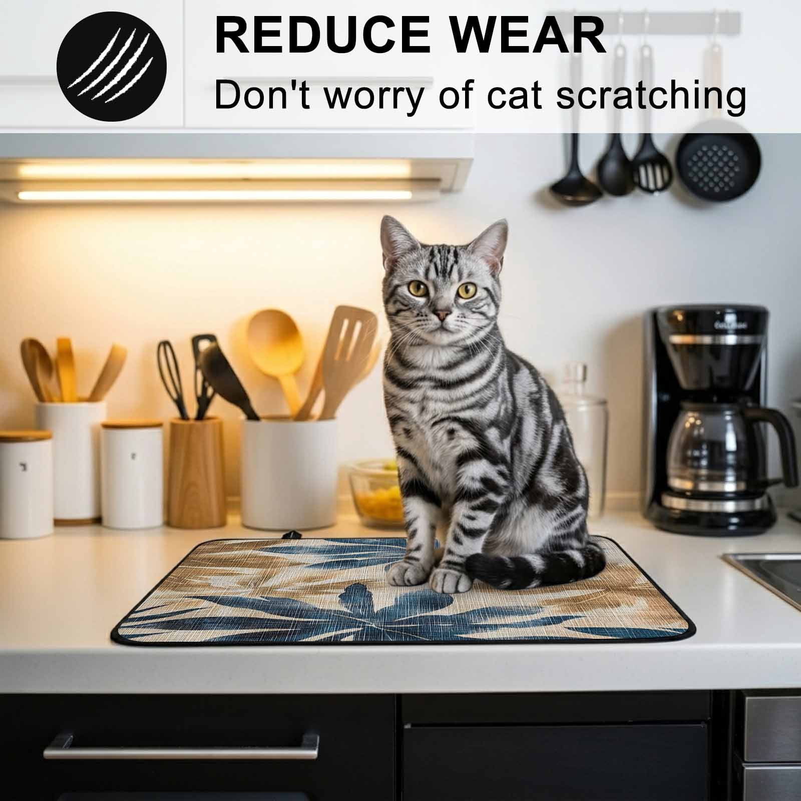 Navy Blue Brown Stove Top Cover for Electric Stove, Heat-proof & Non Slip Glass Top Stove Cover Protector, Tropical Botanical Palm Leaves Vintage Kitchen Flat Cooktop Rubber Mat 24x21 Inches