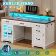 thumbnail image 4 of 60'' Farmhouse Executive Desk with Drawers, Computer Desk with Power Outlet and LED Lights for Home, Office, White, 4 of 8