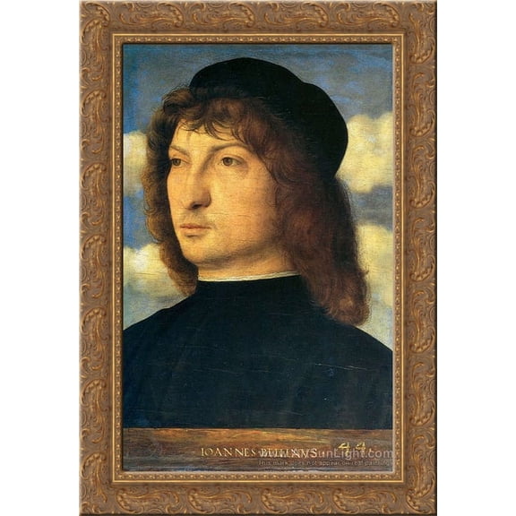 Portrait of a venetian gentleman 20x24 Gold Ornate Wood Framed Canvas Art by Bellini, Giovanni