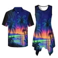 thumbnail image 4 of Psesaysky Tropical Palm Tree Night Men Button Down Shirts,Women Flared Mini Dress Sleeveless Sundress for Summer Beach Valentine's Day Couple Matching Outfit for Wedding Date Party-3XL, 4 of 7