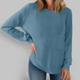thumbnail image 6 of DPTALR George Women's Crew Neck Long Sleeve Shirts，Waffle Knit Loose Tops，2025 Casual Comfy Fall Basic Tees,Blue,Size XL, 6 of 6