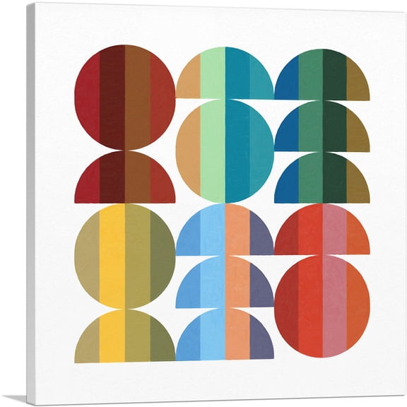 ARTCANVAS Mid-Century Modern Circles Cut in Half Canvas Art Print - Size: 18" x 18" (0.75" Deep)