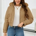 thumbnail image 3 of Scyoekwg Winter Coats for Women Zip Up Puffer Jacket Fashion Cropped Down Jackets Hooded Long Sleeve Coats Warm Quilted Outerwear (Khaki,S), 3 of 9