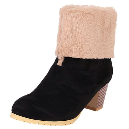 

jsaierl Two Wear Woolen Short Boots Thick High-heeled Mid-tube Boots Ladies Cotton Boots