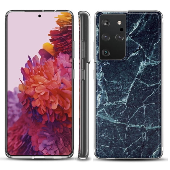 Slim-Fit Lightweight Protective Phone Case compatible with Samsung Galaxy S21 ULTRA 5G, by OneToughShield ® - Marble / Blue