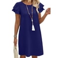 thumbnail image 3 of Women's Summer Dresses Ruffle Sleeve Round Neck Loose Swing Sundresses with Pockets Plain/Print Navy Blue L, 3 of 7