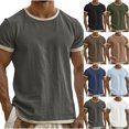 thumbnail image 2 of Mens Summer Casual Linen T Shirts Solid Color Crewneck Tees Short Sleeve Pullover Lightweight Daily Tops Dark Gray 2XL, 2 of 5