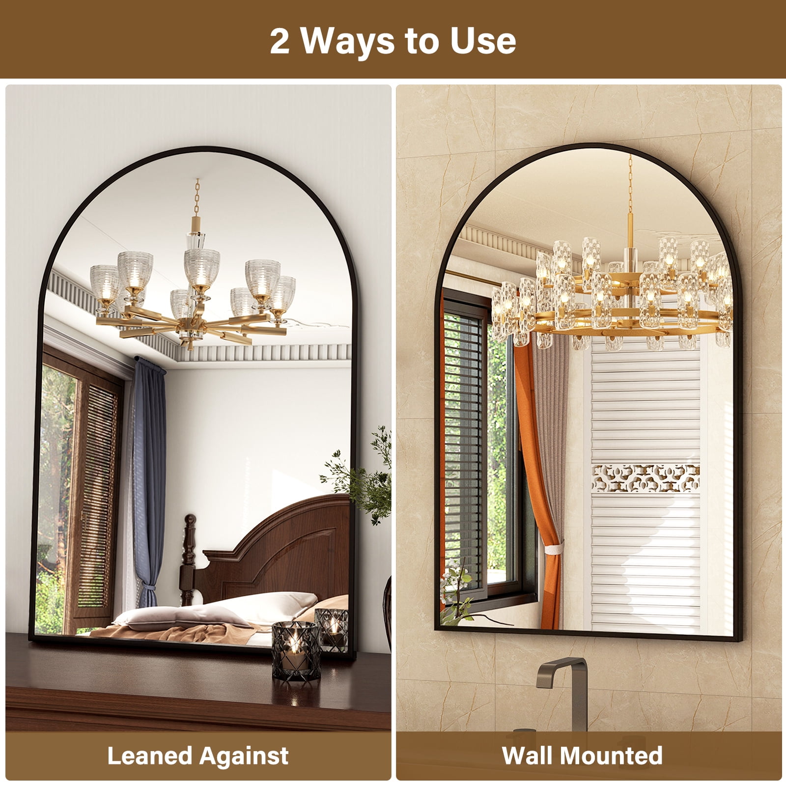 Lumora 24.5" x 16" Arched Bathroom Mirror Wall Mirror Leaning or Wall Mounted, Black