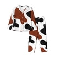 thumbnail image 1 of Balery Brown Black Cow Conjunto de Pijama con Estampado para Mujer, Conjunto de Dos Piezas con Manga Larga, Ropa de Dormir Suave con Bolsillos, Pijamas Cómodos-Large, 1 of 7
