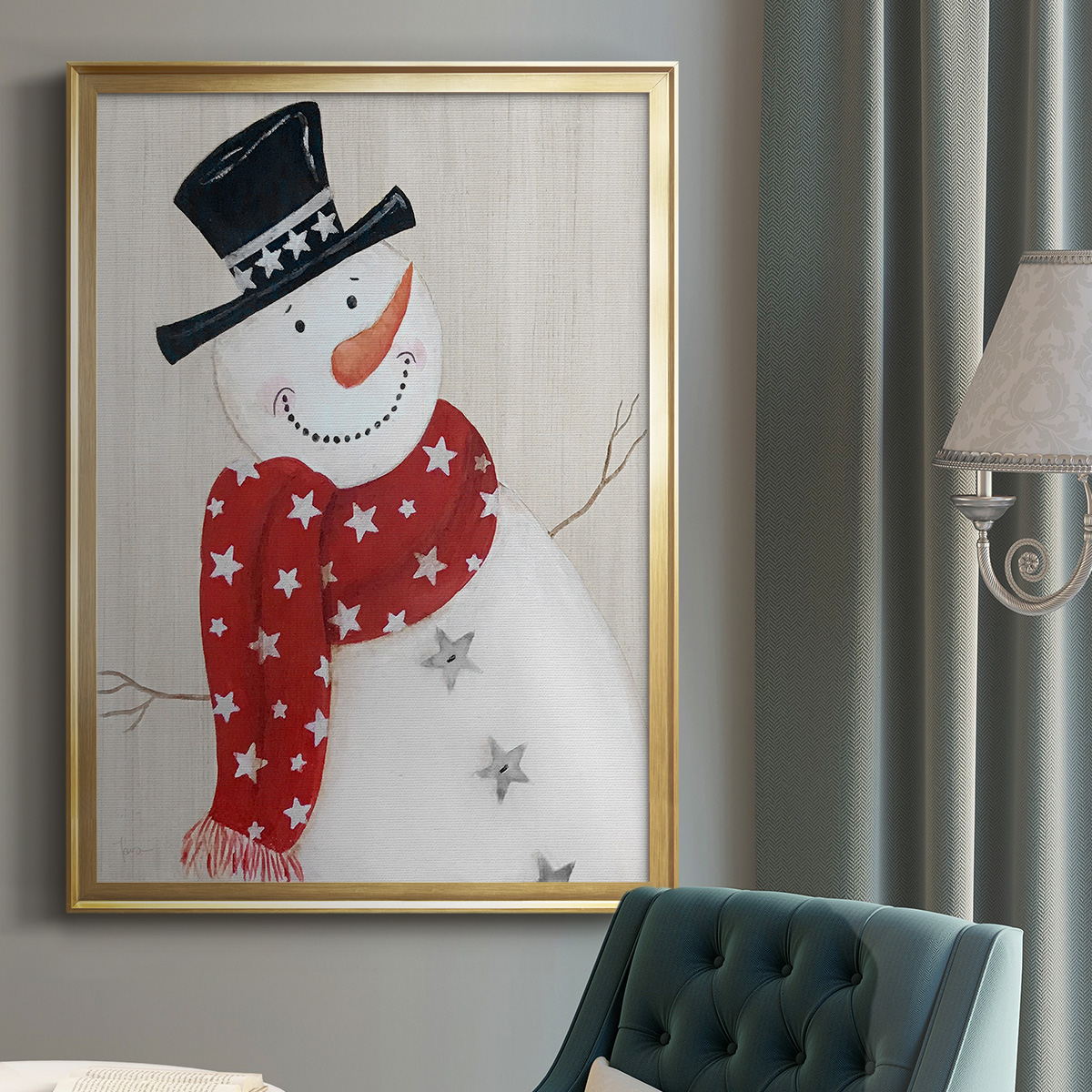 Festive Snowman I Premium Classic Framed Print - Ready to Hang