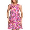 thumbnail image 1 of Balery Colorful Donuts 1 Vestidos de verano para mujer con estampado: vestido holgado sin mangas, vestido playero informal y cómodo para días calurosos., 1 of 7