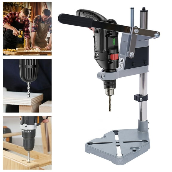 Adjustable Drill Press Stand for Hand Drill – 2.36" Max Depth, Fits 38-43mm Drills, Dual Hole Aluminum Base with Scale – Heavy Duty Bench Clamp Tool