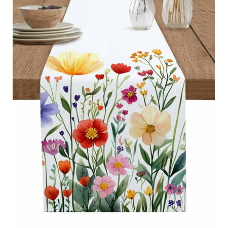 

Table Runner Dresser Scarf 13 x 90 Inch Spring Watercolor Flower Wildflower Leaves Plant Rustic Table Runners Non-Slip Heat Kitchen Dining Table Decor for Indoor Outdoor Home Party Decoration