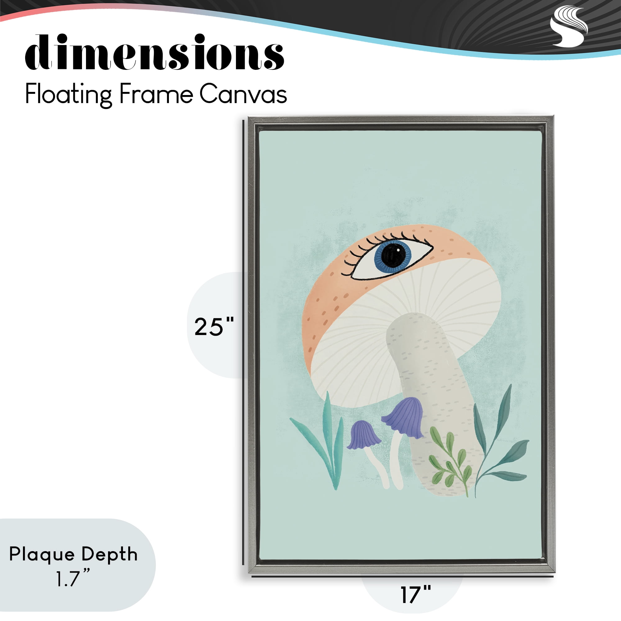 Stupell Industries Mushroom with Mystical Eye Gray Framed Floater Canvas Wall Art, design by Metka Hiti