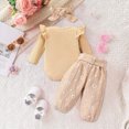 thumbnail image 5 of NOLDARES Newborn Baby Girl Clothes Infant Romper Fall Winter Outfits Gifts for Girls Cute Bell Bottoms Pant Sets 3Pc(Beige,0-3 M), 5 of 9