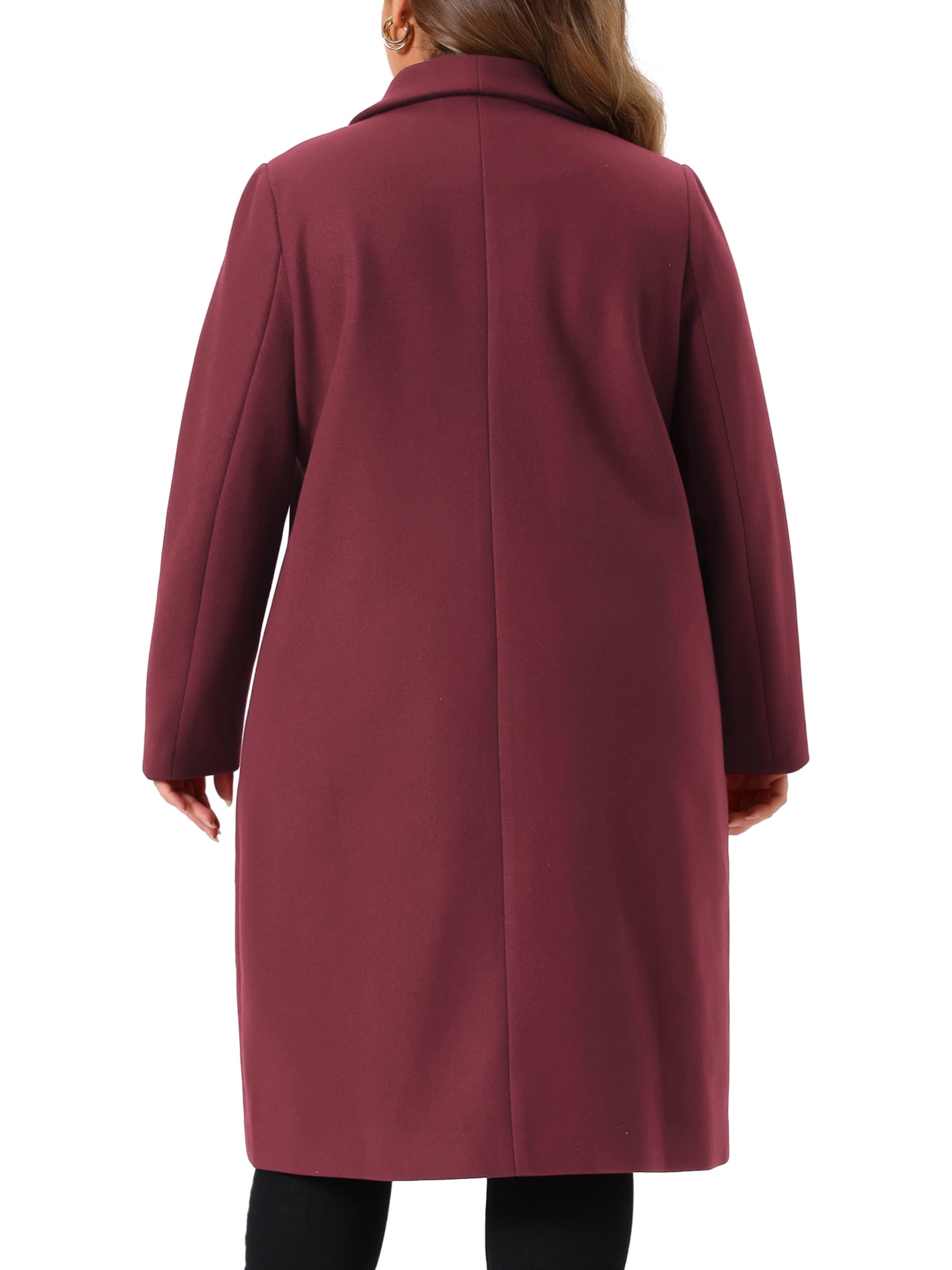 DARING DIVA Women's Plus Size Classic Notch Lapel Double Breasted Trench Coat 2X Burgundy