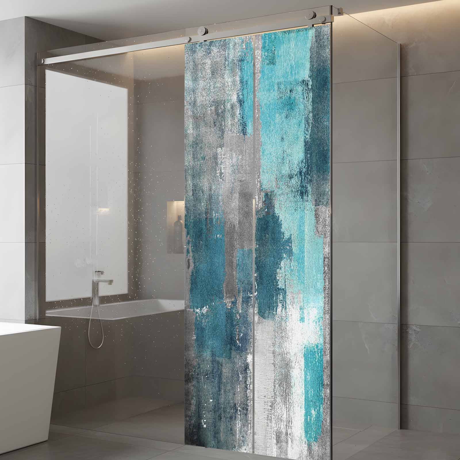 Teal Grey Privacy Window Film, Decorative Frosted Glass Window Film, Modern Oil Painted Abstract Art Aesthetics Reusable Peel and Stick Static Cling for Home Bathroom Office Glass Door 23.6"x59"